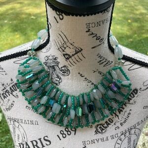 Vintage Green Beaded‎ Bib Necklace